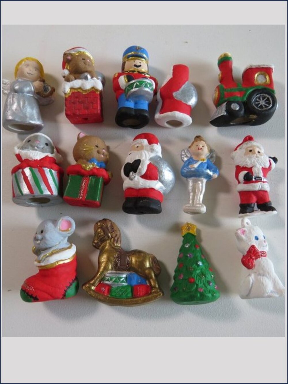Hand Painted Miniature Ceramic Christmas Ornaments Set of 14